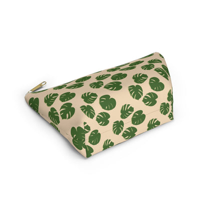 Monstera Pattern Accessory Pouch – Zippered Catch-All With T-Bottom