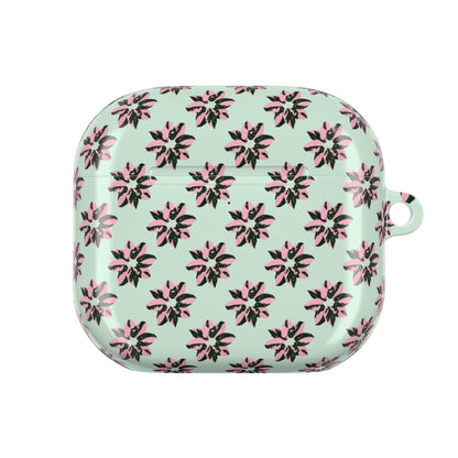 Pink Princess Philodendron Pattern Earbud Case – Slim Protective Cover With Carabiner