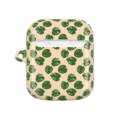 Monstera Pattern Earbud Case – Slim Protective Cover With Carabiner