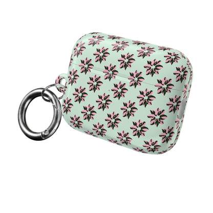 Pink Princess Philodendron Pattern Earbud Case – Slim Protective Cover With Carabiner
