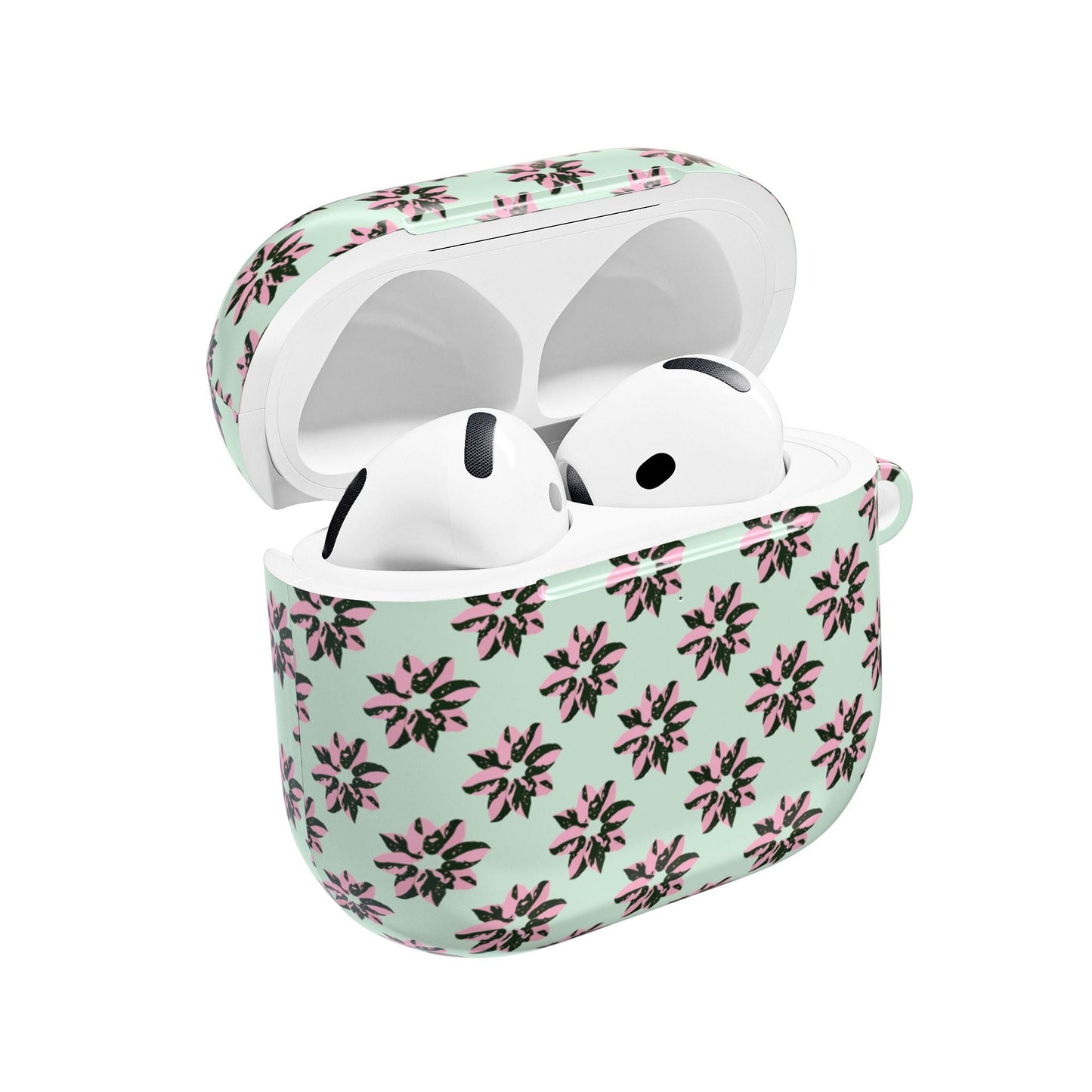 Pink Princess Philodendron Pattern Earbud Case – Slim Protective Cover With Carabiner