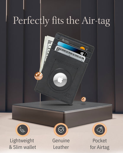 Leather AirTag Card Holder – Slim Wallet with Hidden Tracker Pocket