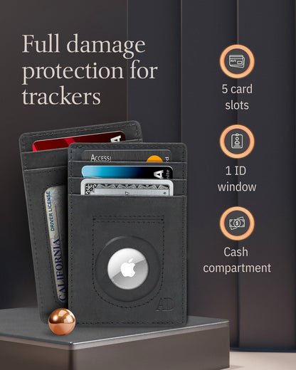 Leather AirTag Card Holder – Slim Wallet with Hidden Tracker Pocket