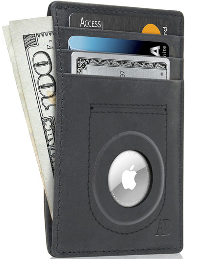 Leather AirTag Card Holder – Slim Wallet with Hidden Tracker Pocket