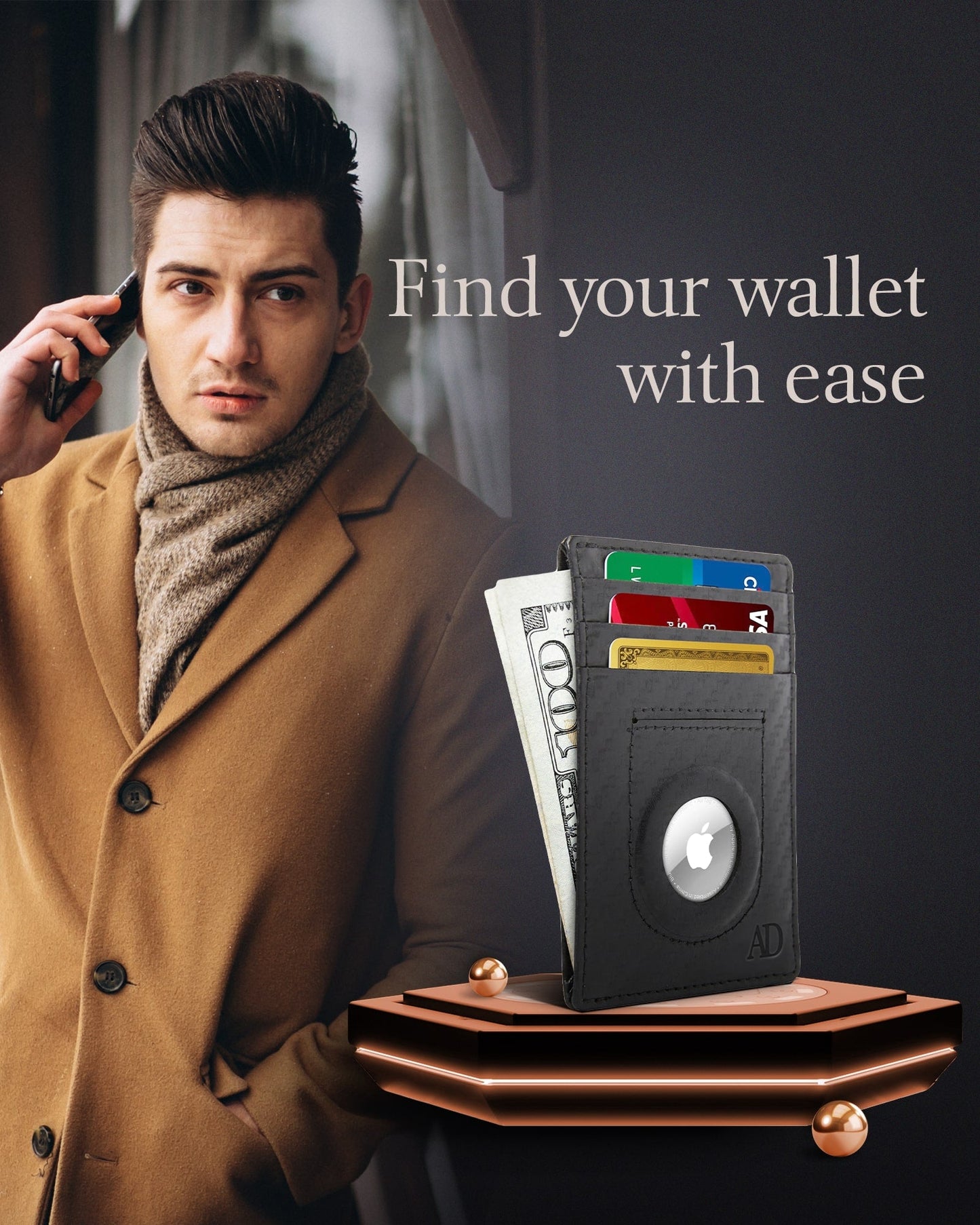 Leather AirTag Card Holder – Slim Wallet with Hidden Tracker Pocket