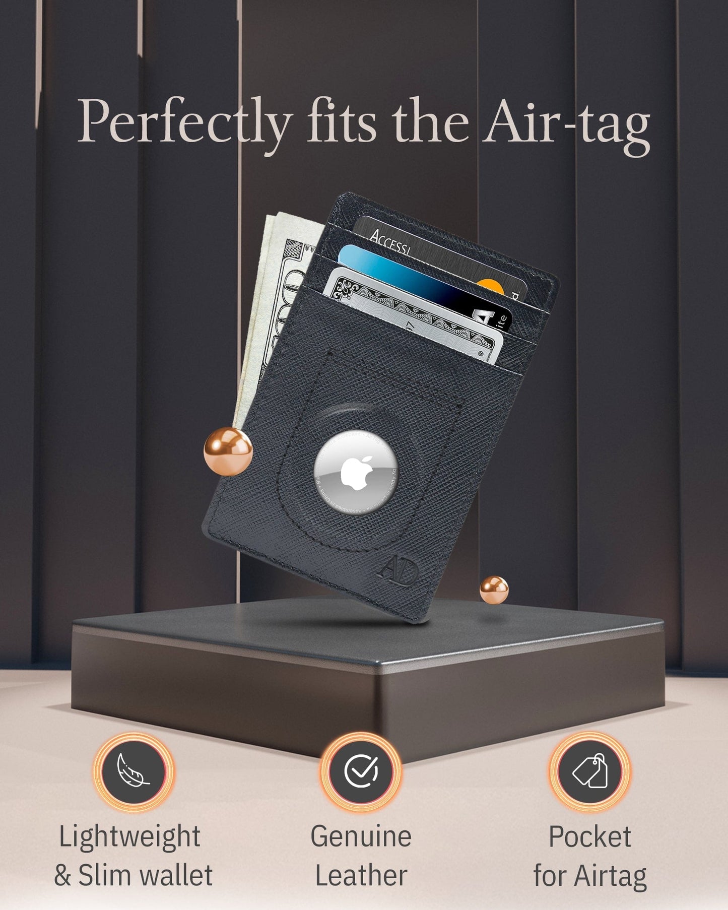 Leather AirTag Card Holder – Slim Wallet with Hidden Tracker Pocket