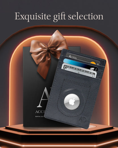 Leather AirTag Card Holder – Slim Wallet with Hidden Tracker Pocket