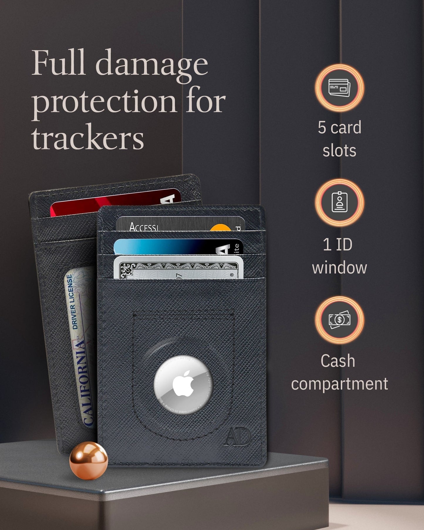 Leather AirTag Card Holder – Slim Wallet with Hidden Tracker Pocket