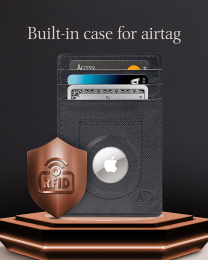 Leather AirTag Card Holder – Slim Wallet with Hidden Tracker Pocket