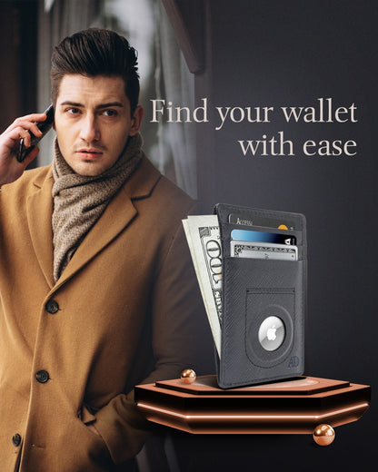 Leather AirTag Card Holder – Slim Wallet with Hidden Tracker Pocket