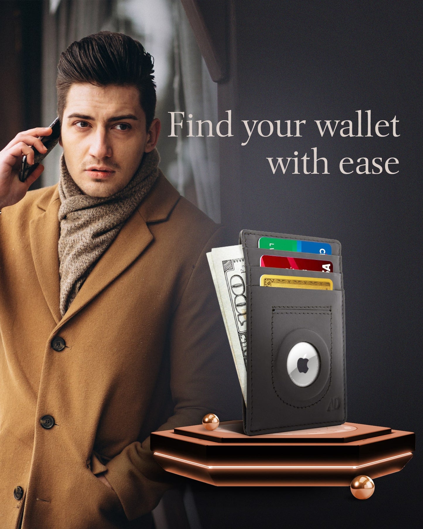 Leather AirTag Card Holder – Slim Wallet with Hidden Tracker Pocket