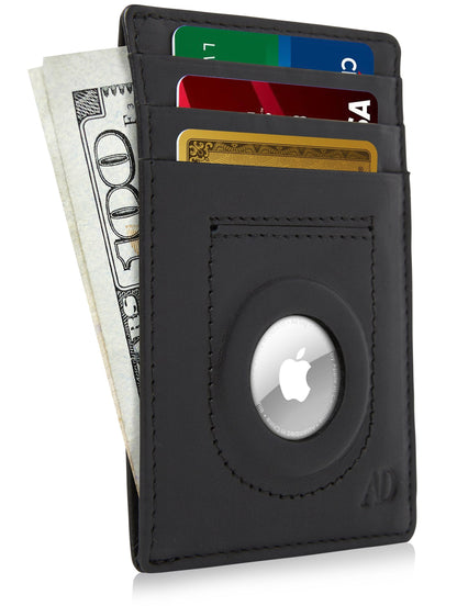 Leather AirTag Card Holder – Slim Wallet with Hidden Tracker Pocket