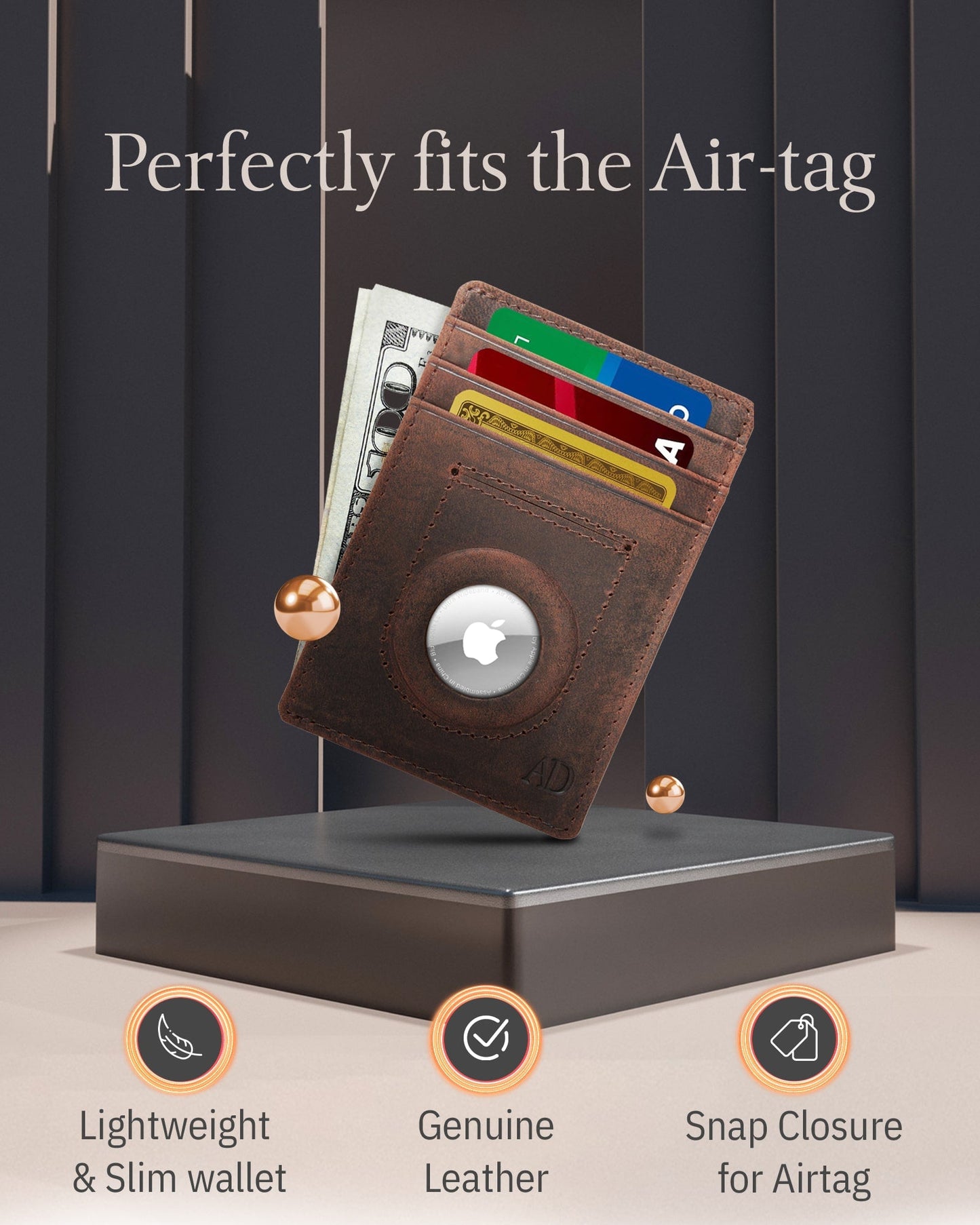 Leather AirTag Card Holder – Slim Wallet with Hidden Tracker Pocket