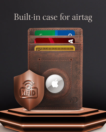 Leather AirTag Card Holder – Slim Wallet with Hidden Tracker Pocket