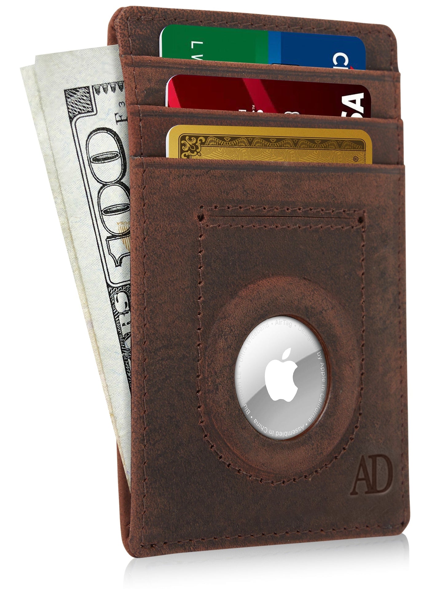Leather AirTag Card Holder – Slim Wallet with Hidden Tracker Pocket