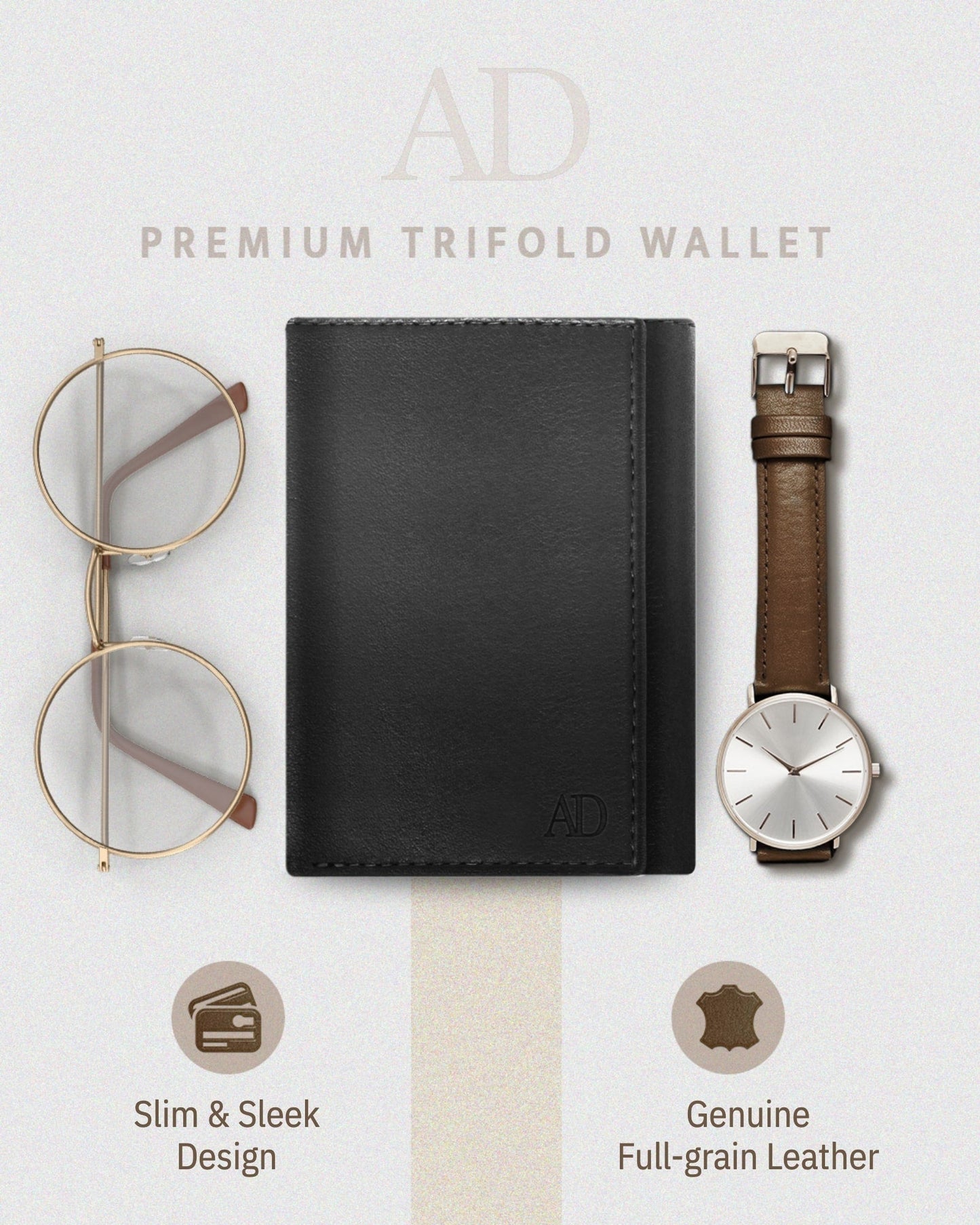 Genuine Leather Trifold Wallet – ID Window, 7 Card Slots, RFID Blocking