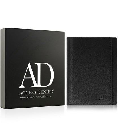 Genuine Leather Trifold Wallet – Flip-Up Dual ID Windows, RFID Blocking