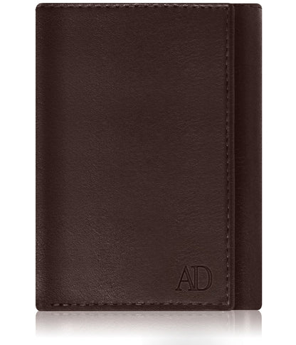 Genuine Leather Trifold Wallet – Flip-Up Dual ID Windows, RFID Blocking
