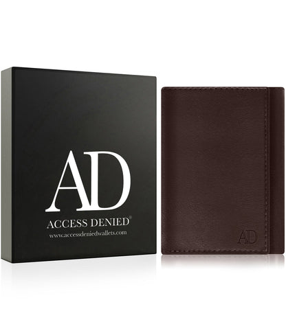 Genuine Leather Trifold Wallet – Flip-Up Dual ID Windows, RFID Blocking