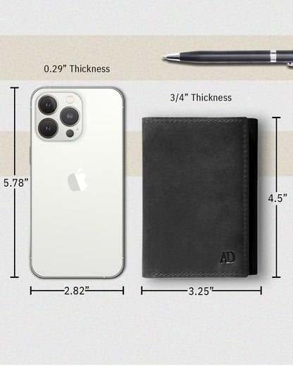 Genuine Leather Trifold Wallet – ID Window, 7 Card Slots, RFID Blocking