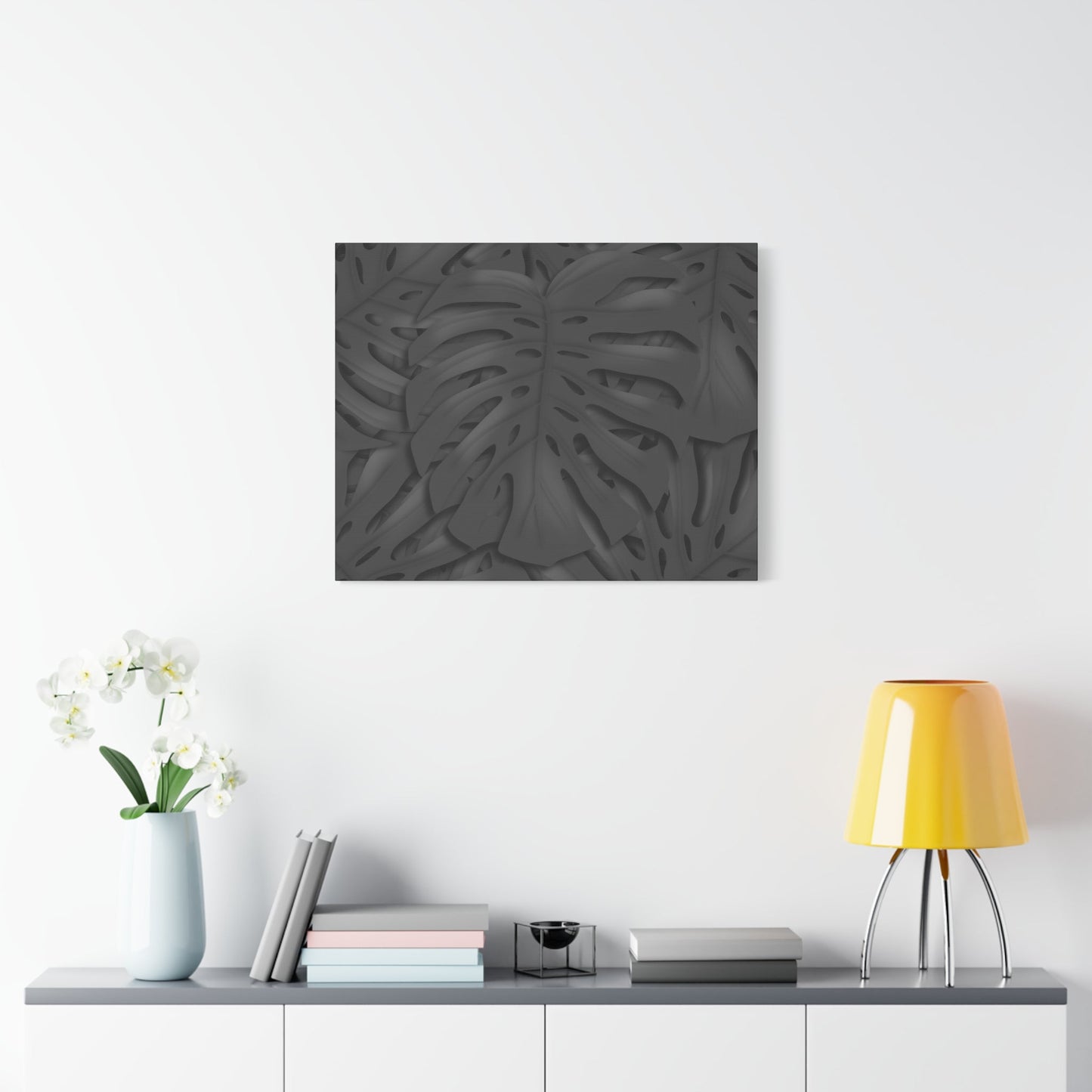 Charcoal Monstera Canvas Print – Botanical Wall Art