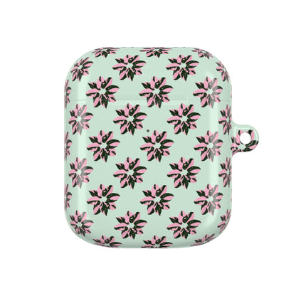 Pink Princess Philodendron Pattern Earbud Case – Slim Protective Cover With Carabiner