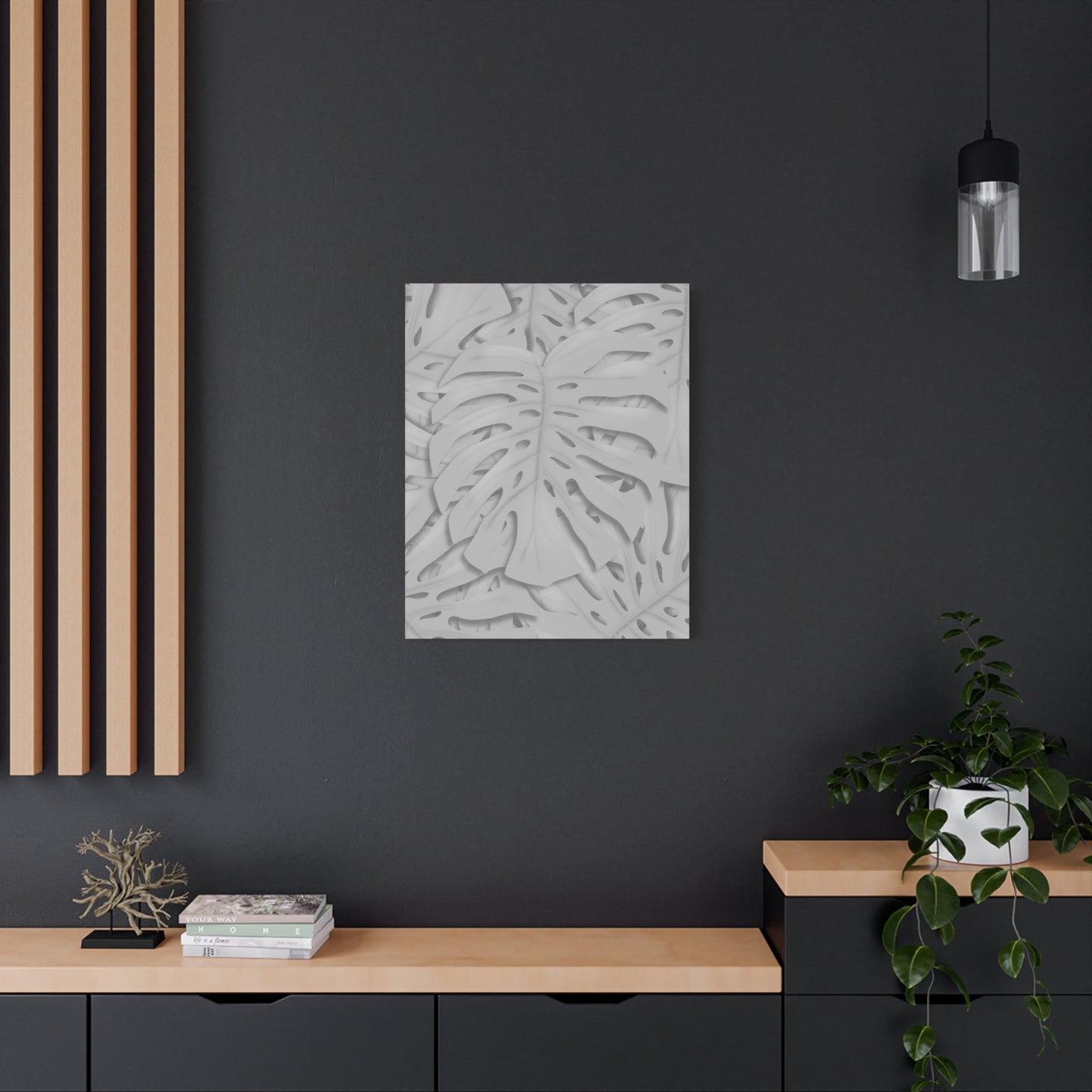 Soft Grey Monstera Canvas Print – Botanical Wall Art