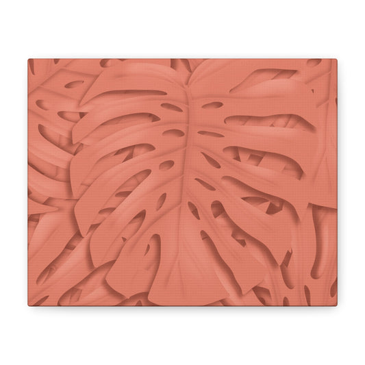 Coral Monstera Canvas Print – Botanical Wall Art