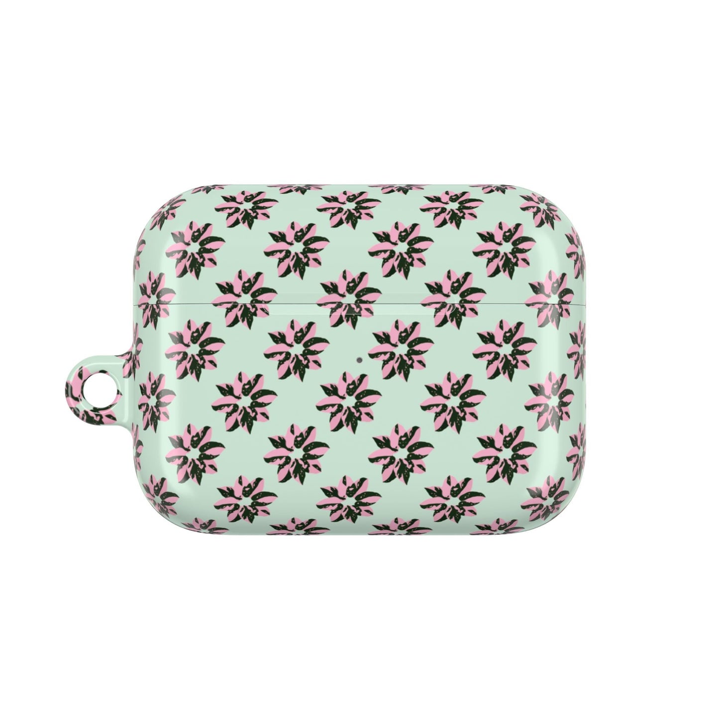 Pink Princess Philodendron Pattern Earbud Case – Slim Protective Cover With Carabiner