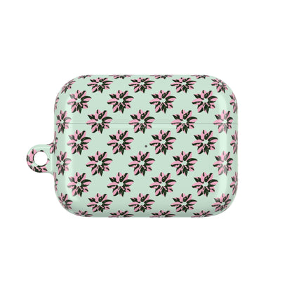 Pink Princess Philodendron Pattern Earbud Case – Slim Protective Cover With Carabiner
