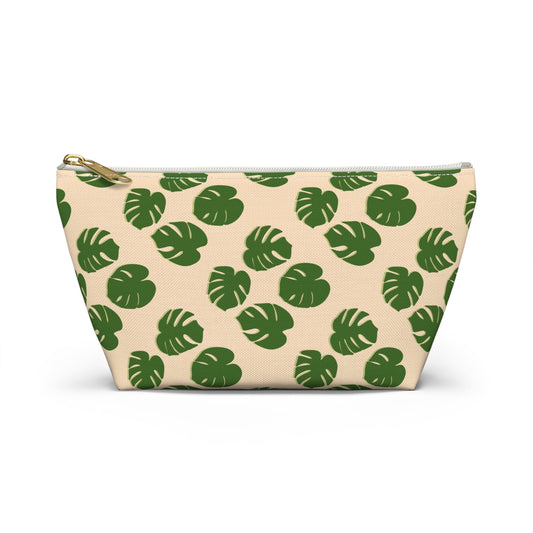 Monstera Pattern Accessory Pouch – Zippered Catch-All With T-Bottom