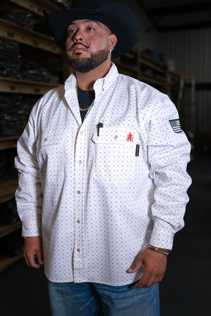 FR Pearl Snap Work Shirt - Phantom White - With U.S Flag