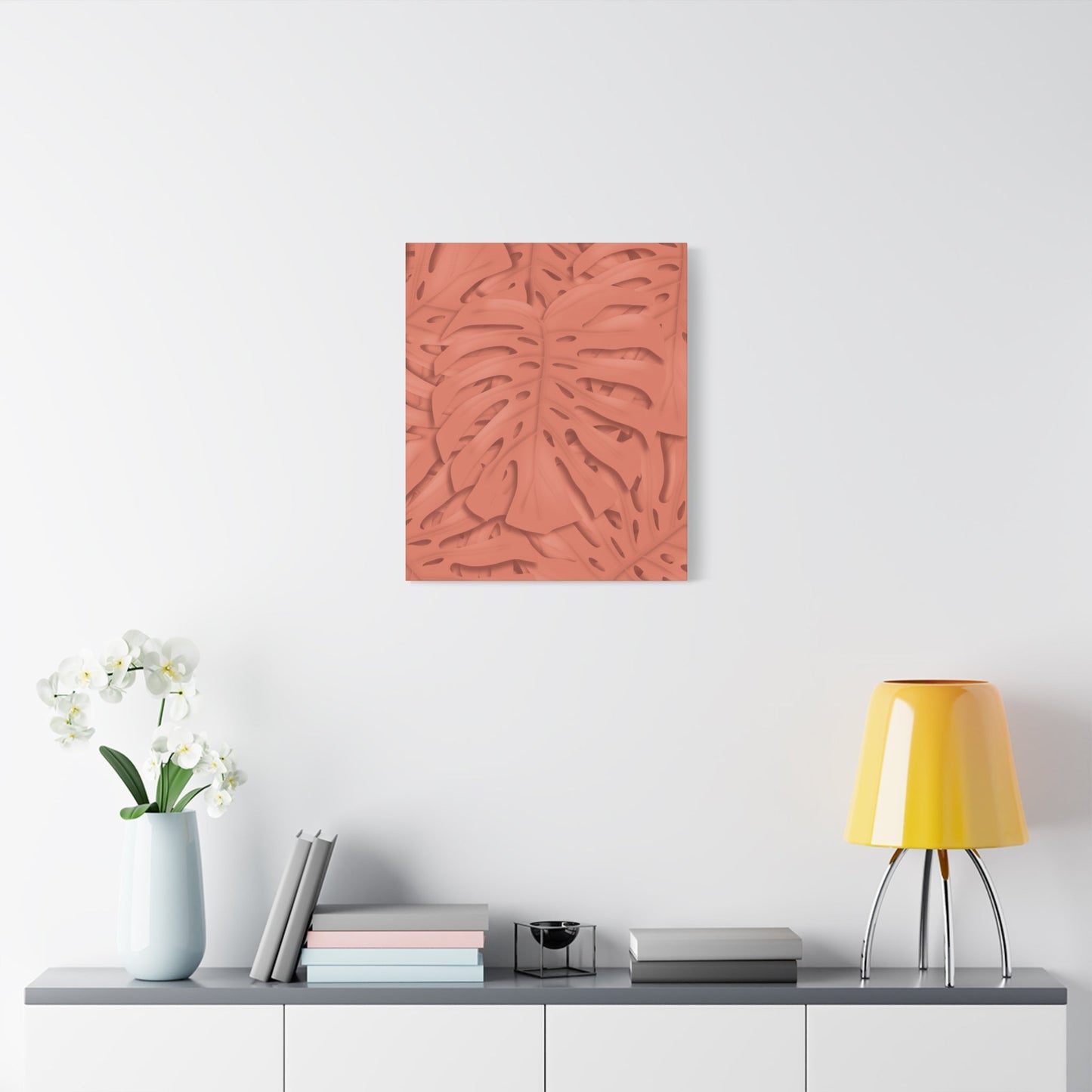 Coral Monstera Canvas Print – Botanical Wall Art