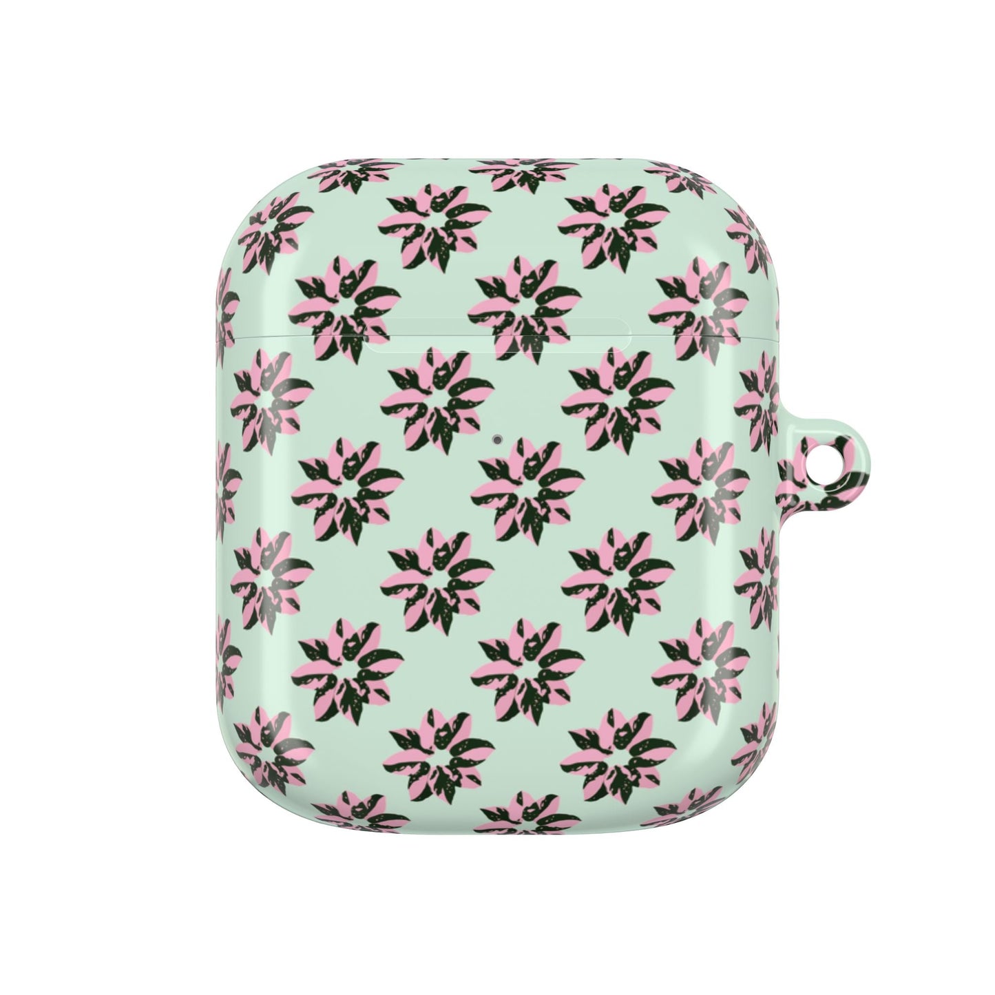 Pink Princess Philodendron Pattern Earbud Case – Slim Protective Cover With Carabiner