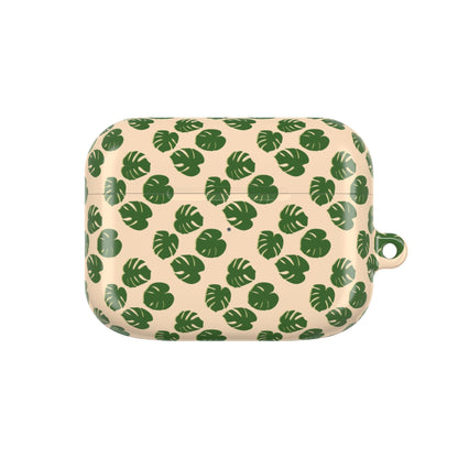 Monstera Pattern Earbud Case – Slim Protective Cover With Carabiner