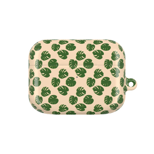 Monstera Pattern Earbud Case – Slim Protective Cover With Carabiner