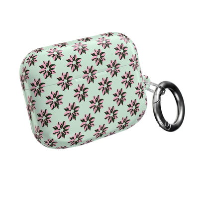 Pink Princess Philodendron Pattern Earbud Case – Slim Protective Cover With Carabiner