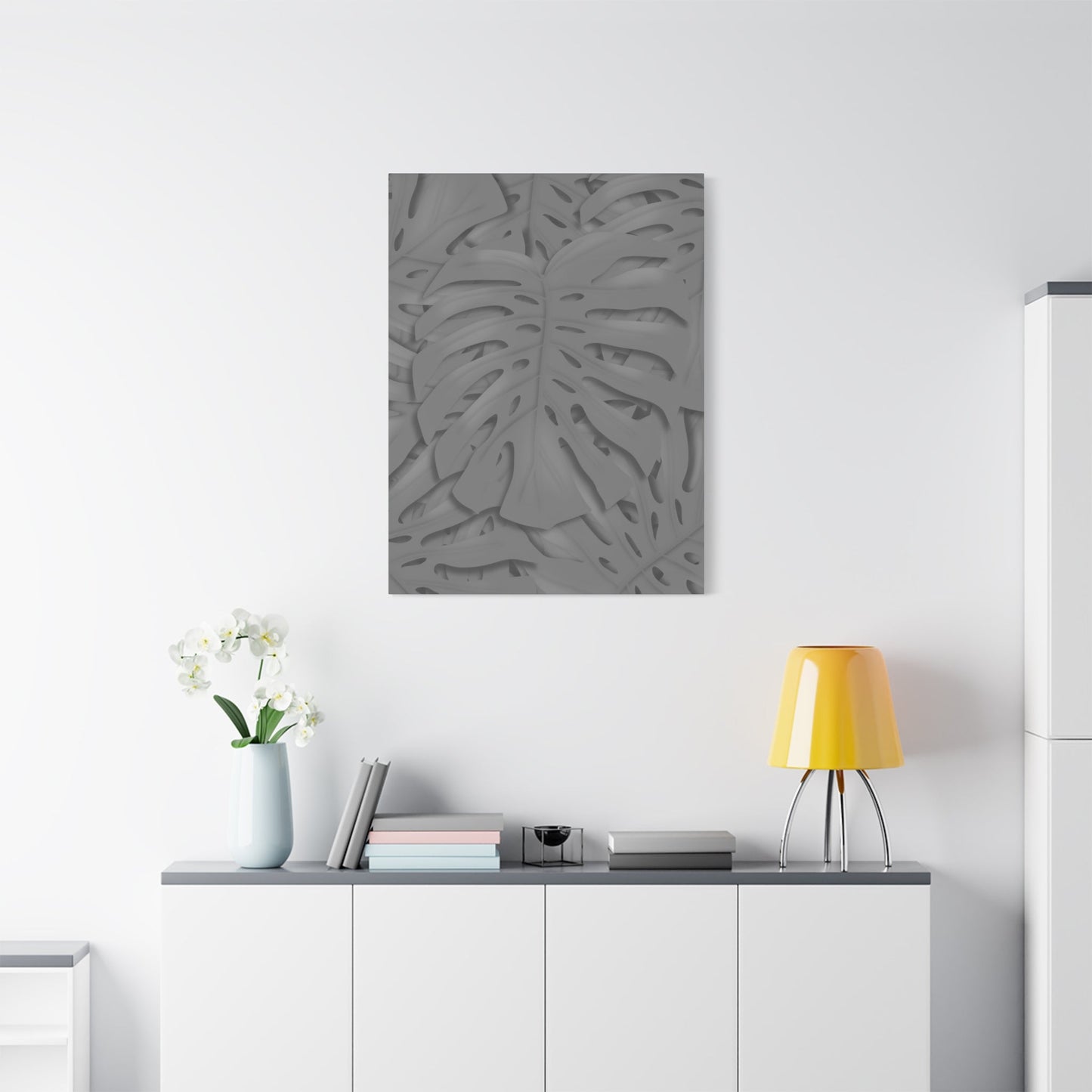 Grey Monstera Canvas Print – Botanical Wall Art