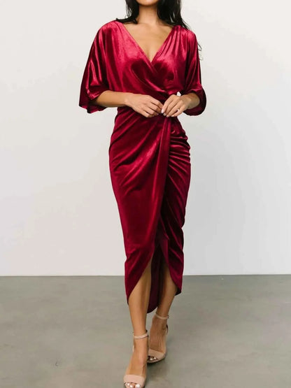 Ruched Surplice Half Sleeve Dress, Holiday Dress