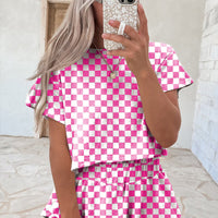 Luxury Checkerboard T Shirt and High Waist Skorts Set