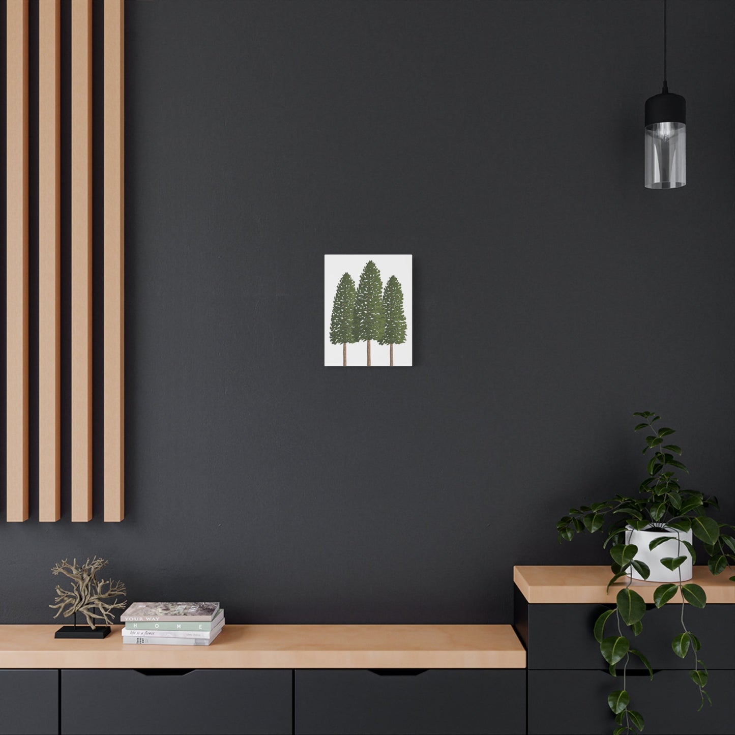 Three Ponderosa Pine Canvas Wall Art Matte Stretched Print Minimalist Forest Landscape Decor