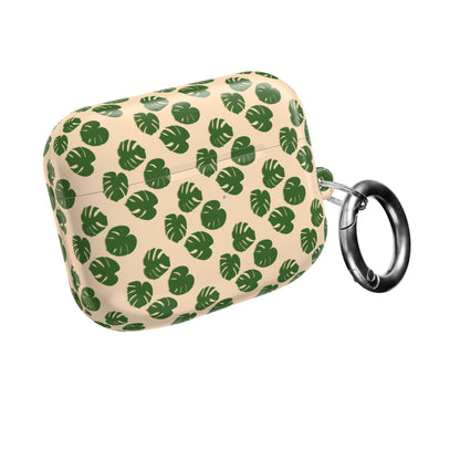 Monstera Pattern Earbud Case – Slim Protective Cover With Carabiner
