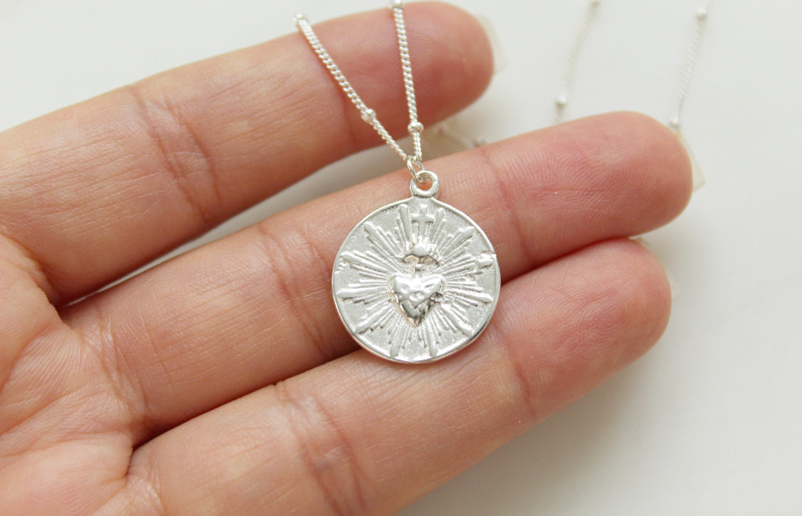 Sacred Heart Coin minimalist version|925 Sterling Silver