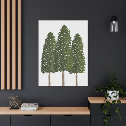 Three Ponderosa Pine Canvas Wall Art Matte Stretched Print Minimalist Forest Landscape Decor