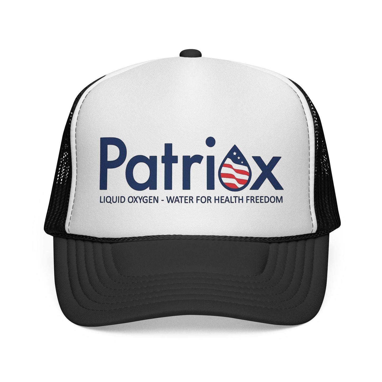 Patriox Trucker Hat — Patriotic Logo Mesh Cap ("Liquid Oxygen — Water for Health Freedom")
