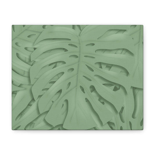 Sage Green Monstera Canvas Print – Botanical Wall Art