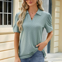 Eyelet Johnny Collar Puff Sleeve Blouse