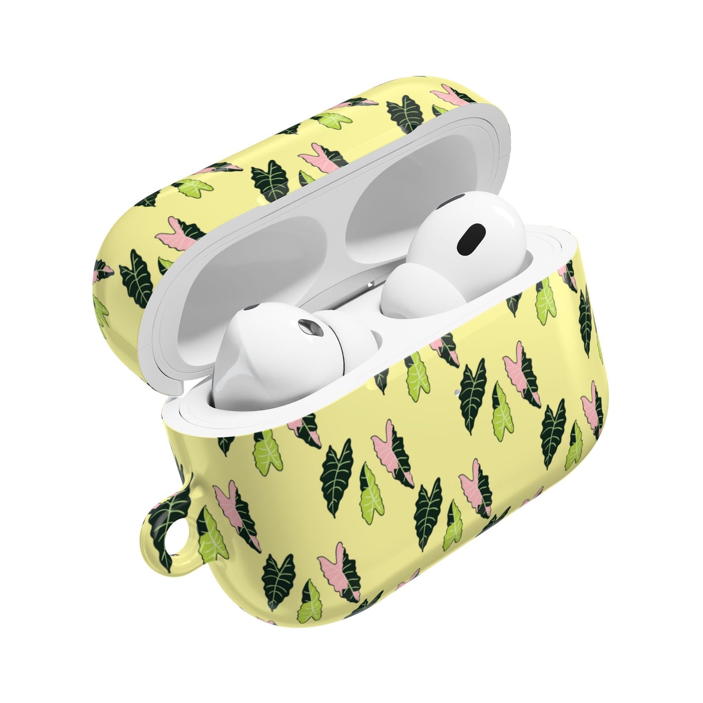 Alocasia Pattern Earbud Case – Slim Protective Cover With Carabiner