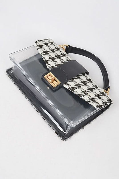 2 In 1 Houndstooth Print Clear Bag Set With Pouches