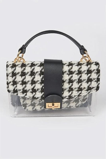 2 In 1 Houndstooth Print Clear Bag Set With Pouches
